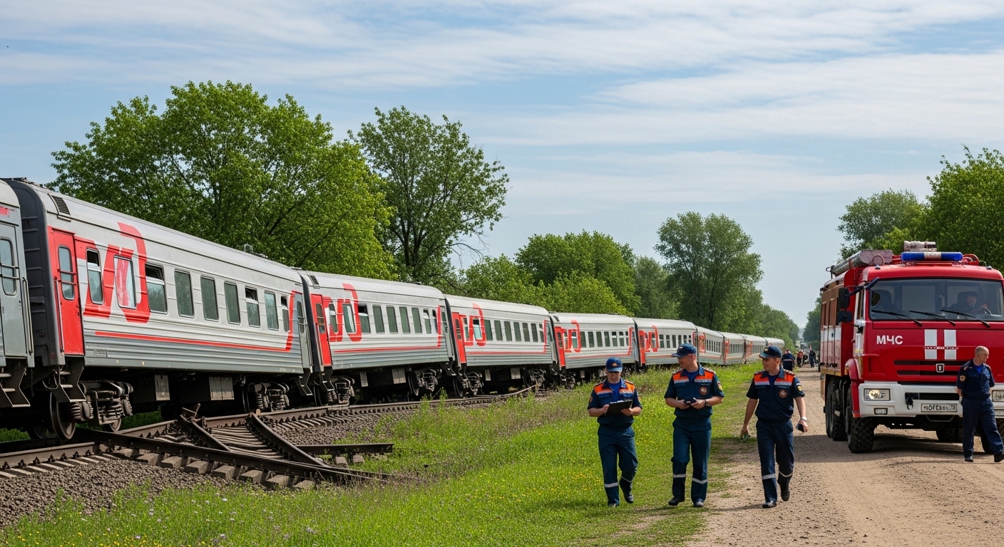 Сход вагонов поезда на железнодорожных путях