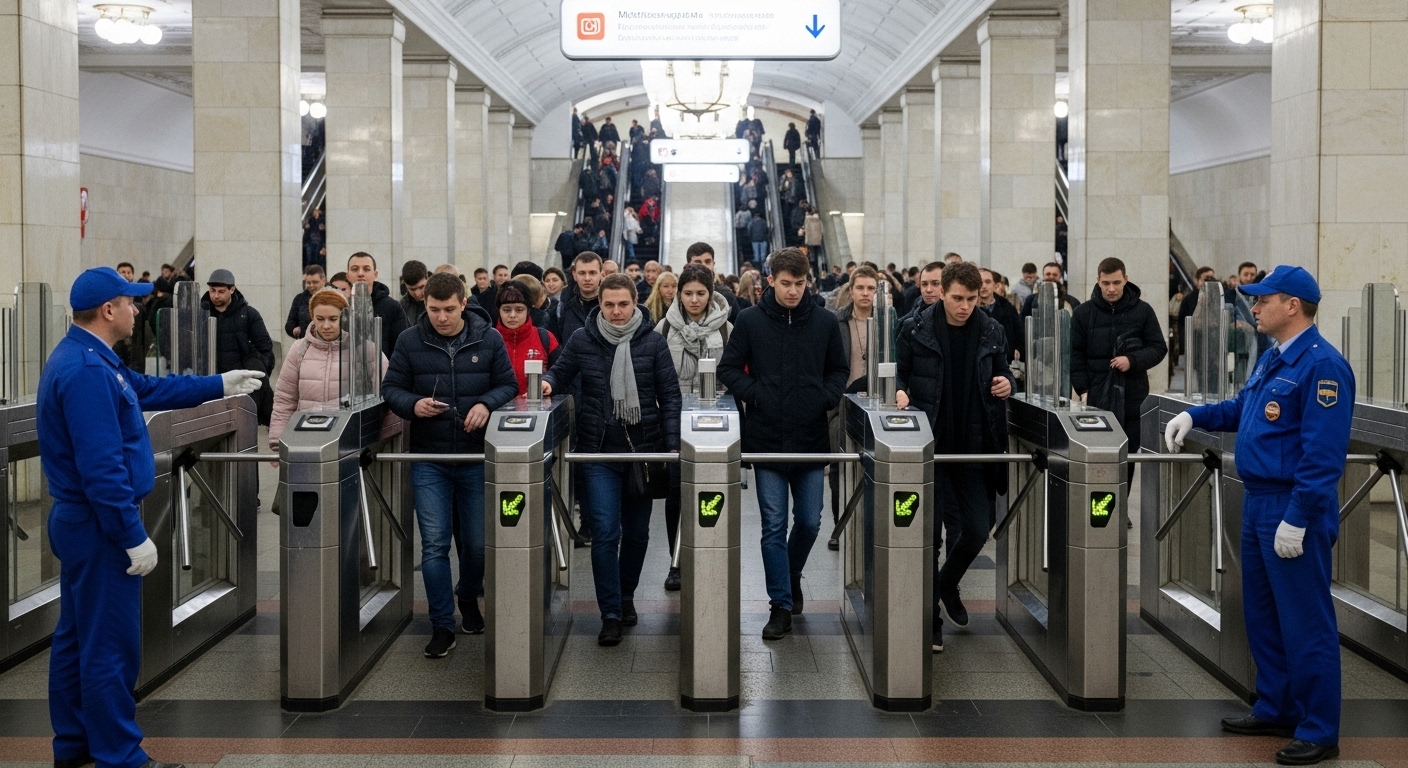 Сотрудник метро помогает пассажирам на станции