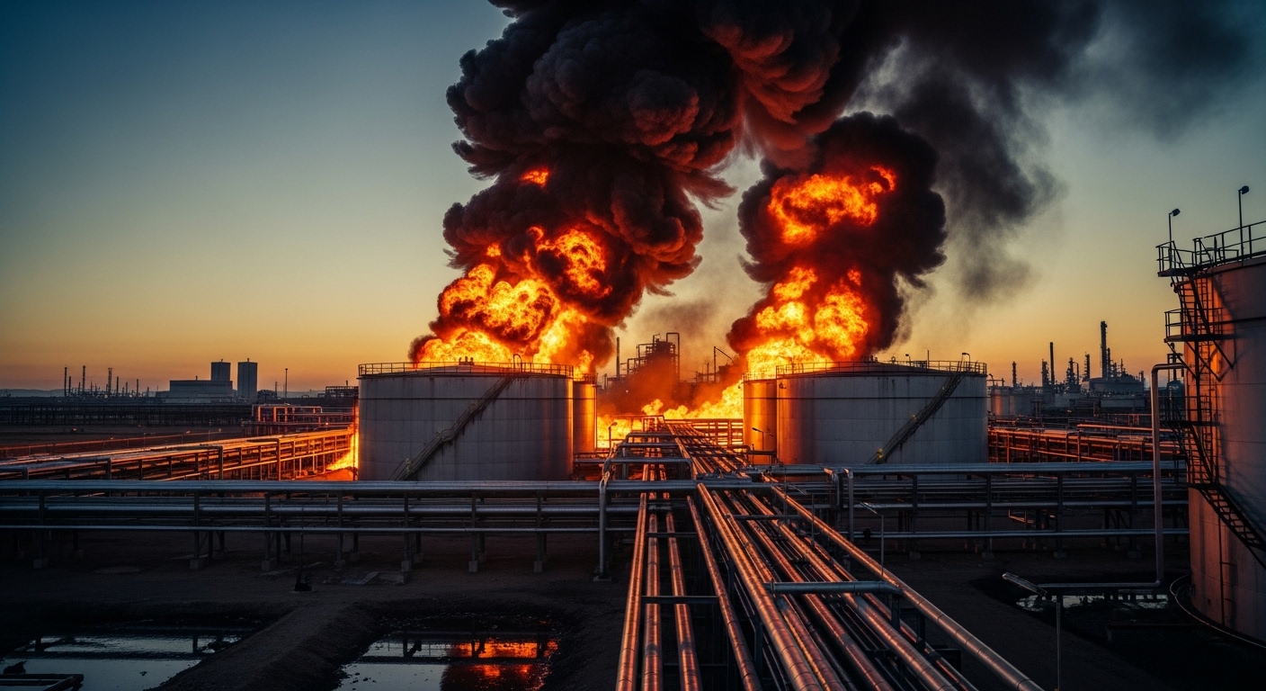 Возгорание резервуара на нефтехранилище Bapco после атаки