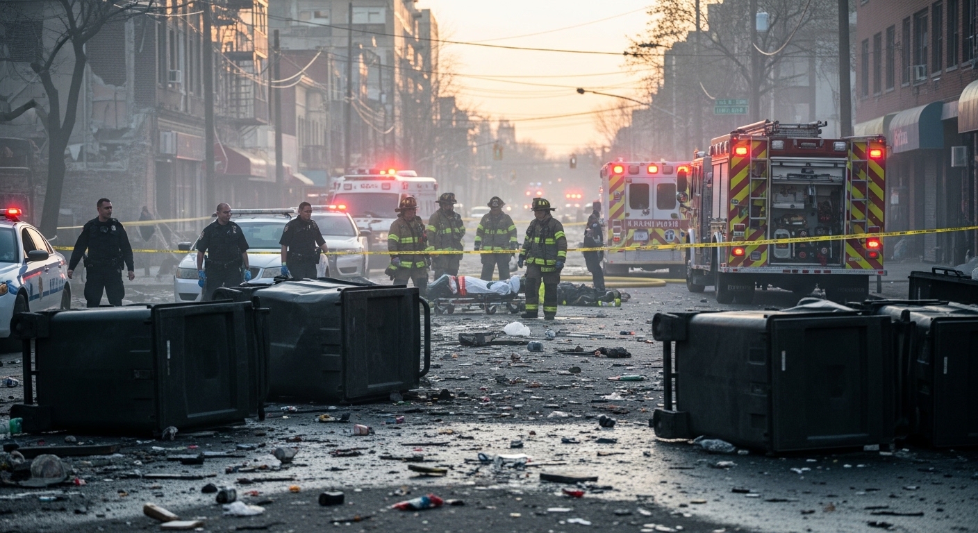 Место взрыва мусорного контейнера во Владикавказе