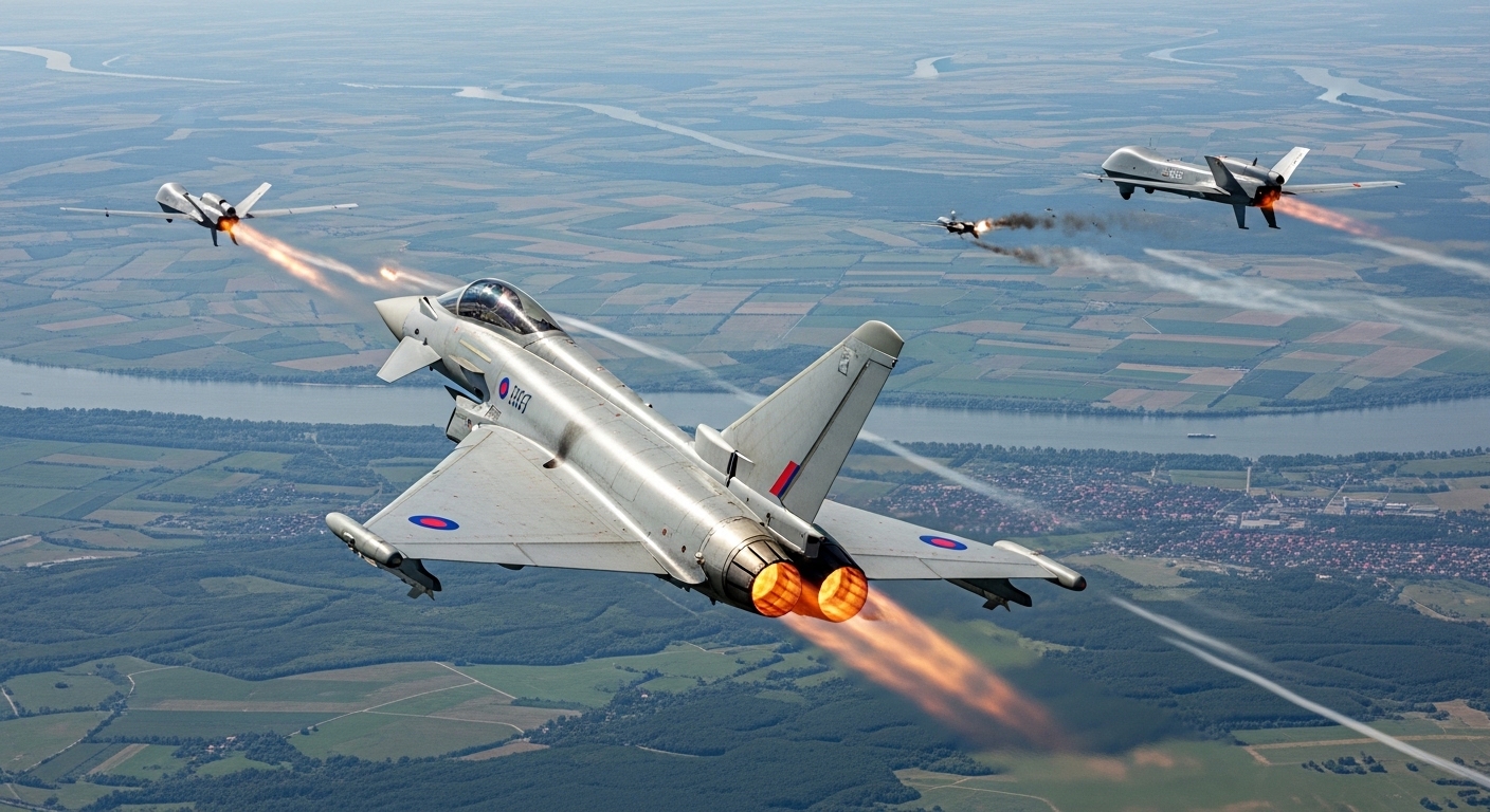 Британский истребитель Eurofighter Typhoon в небе над Румынией