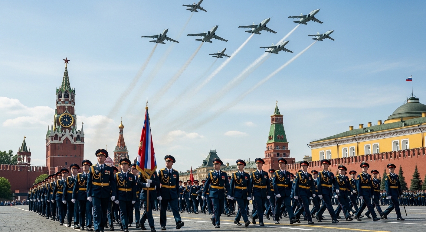 Парад Победы на Красной площади с военными и авиацией