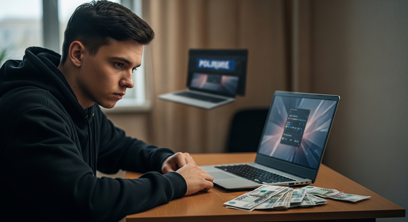 Подросток за ноутбуком с украденными аккаунтами GTA и Roblox