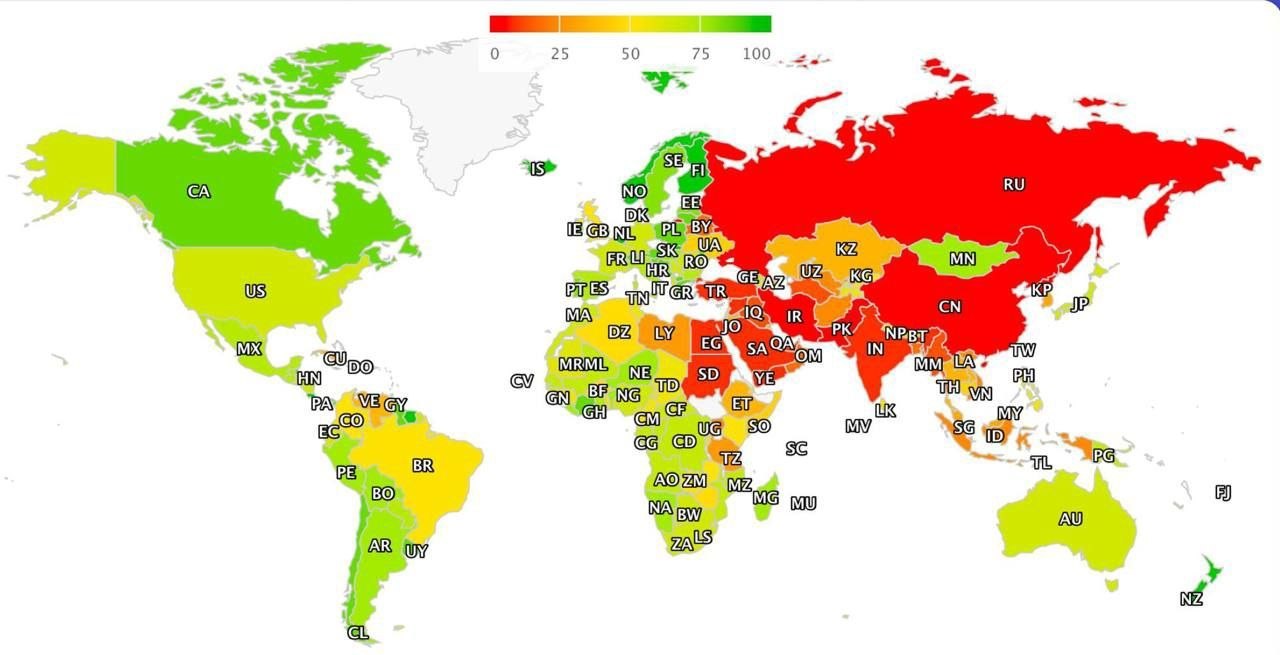 График рейтинга свободы интернета в мире