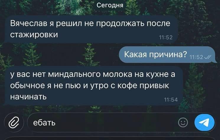 Скриншот переписки с зумером об отказе от работы