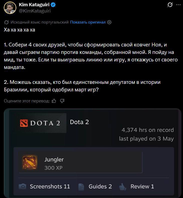 Депутат Ким Катагири играет в Dota 2 на компьютере