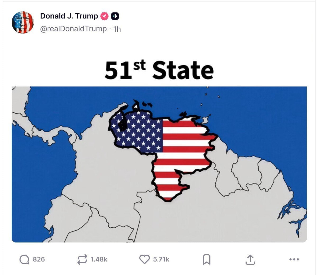 Карта Венесуэлы с подписью 51-й штат от Трампа