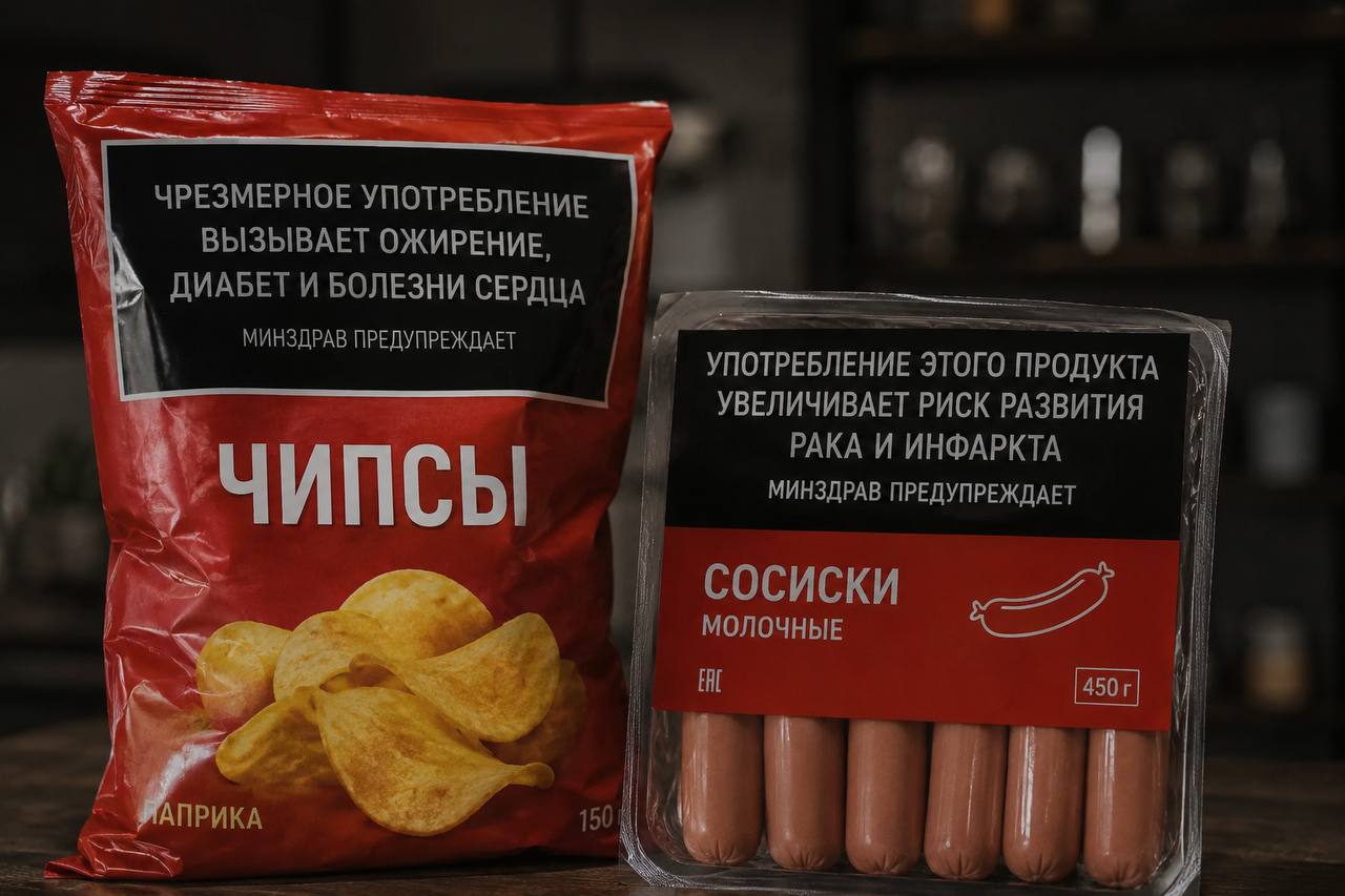 Предупреждение о вреде на пачке чипсов как на сигаретах