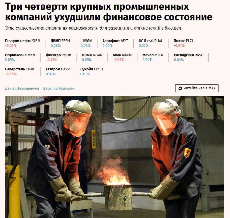 График падения чистой прибыли промышленных компаний России