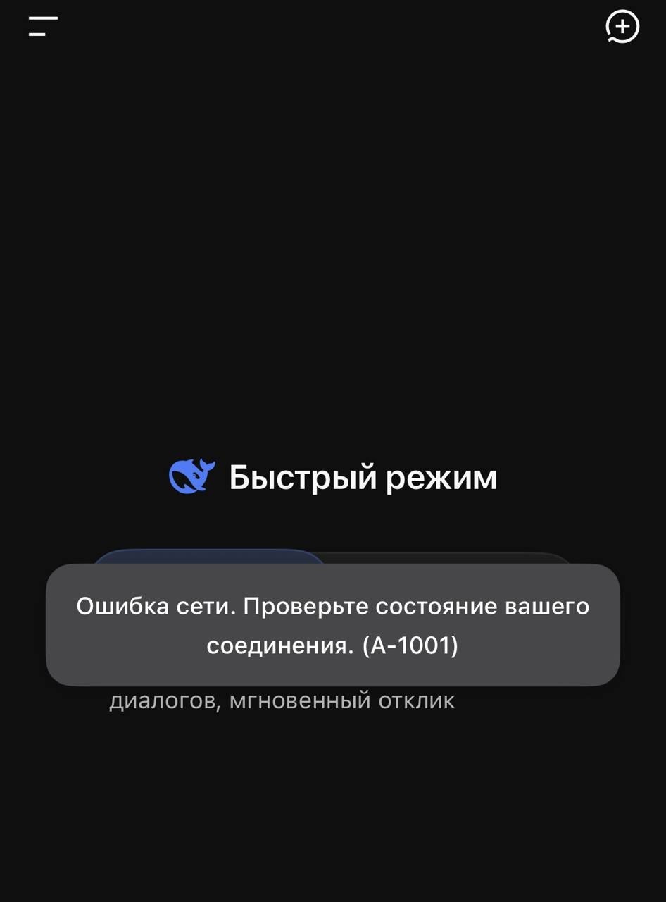 Интерфейс DeepSeek с ошибкой подключения из России