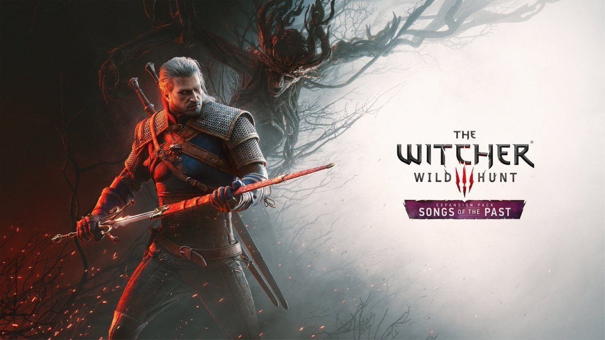 Геральт из Ривии с мечом на фоне нового DLC