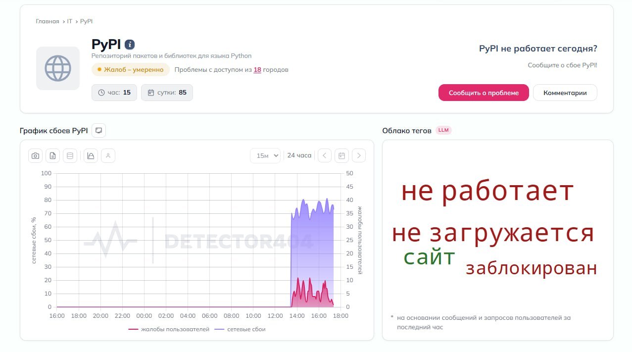 Логотип Python на фоне заблокированного сайта PyPI