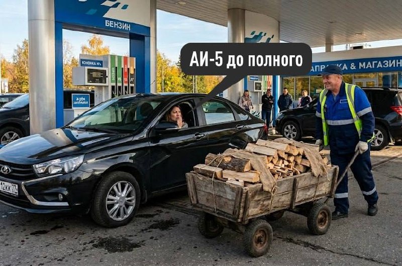 Автомобиль на заправке, заправка бензином