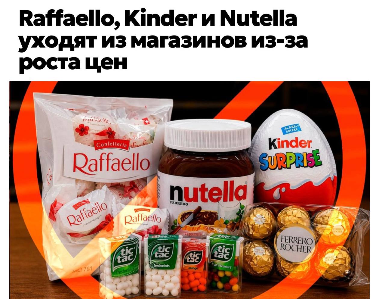 Ассортимент сладостей Ferrero на прилавке магазина
