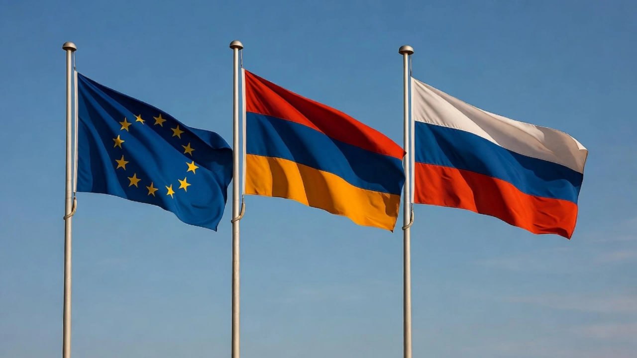 Флаг Армении и флаг Евросоюза на переговорах