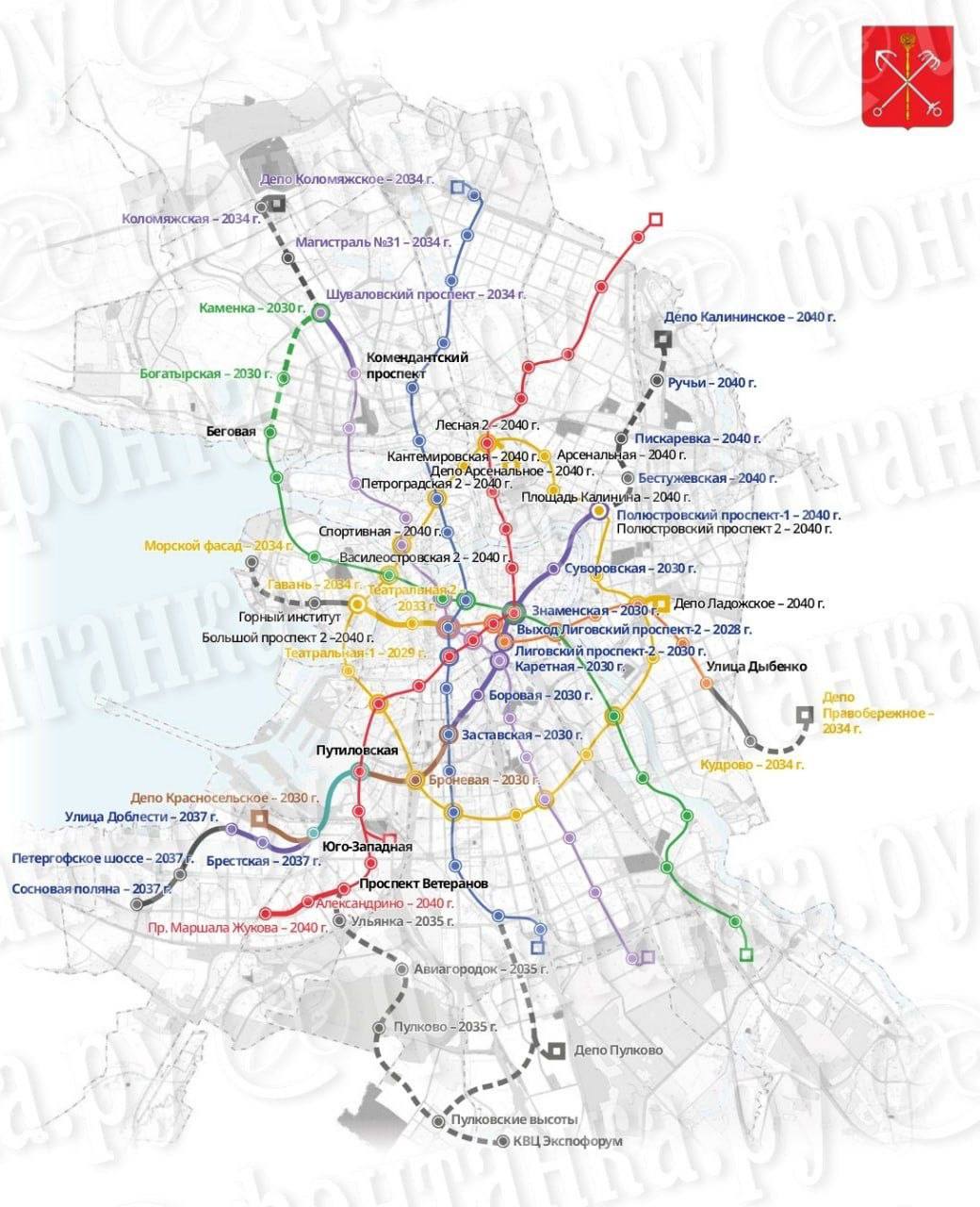 Схема метро Петербурга с новыми станциями