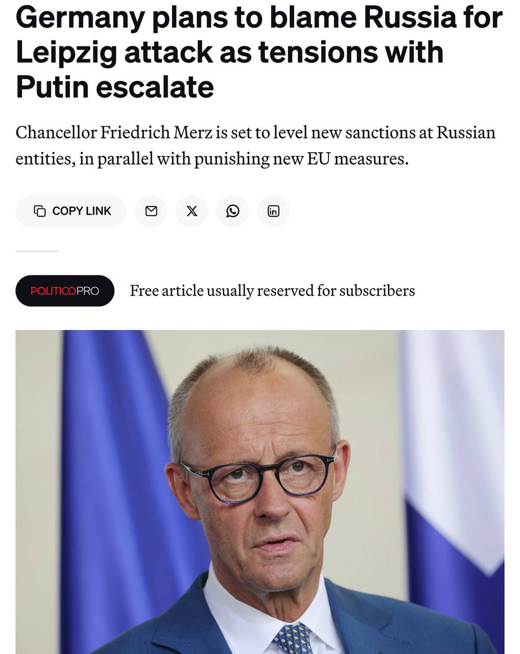 Канцлер Германии Мерц выступает с заявлением о санкциях