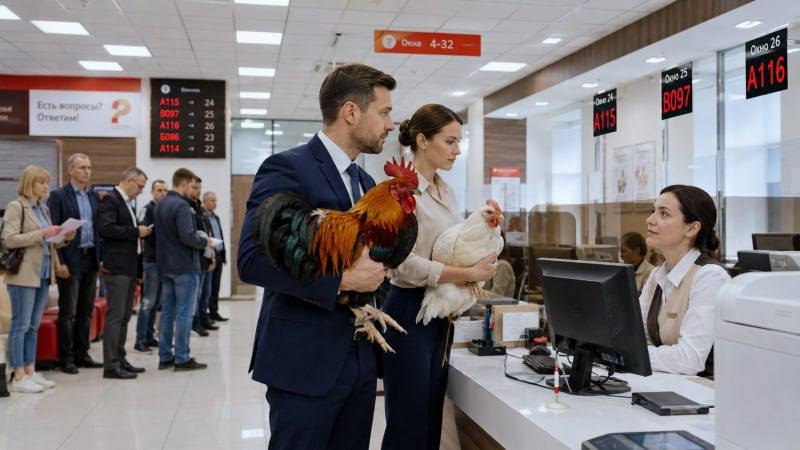 Куры в клетке на регистрации в ветеринарной службе