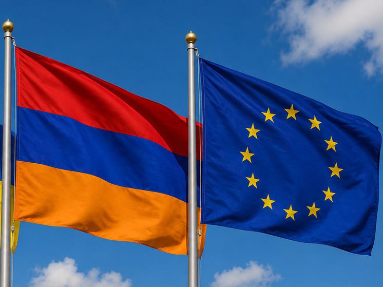 Флаги Евросоюза и Армении на переговорах