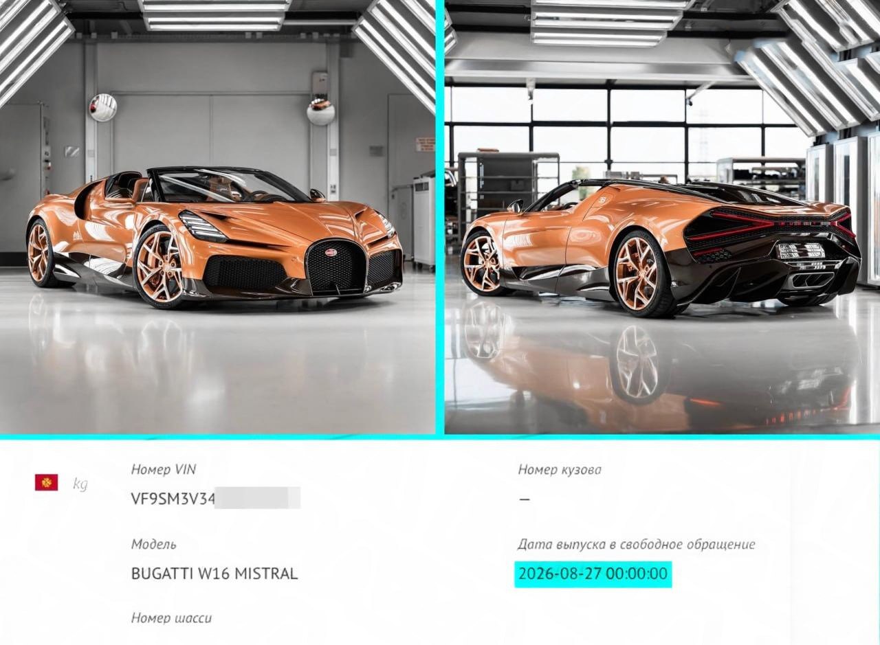 Оранжевый гиперкар Bugatti W16 Mistral в России
