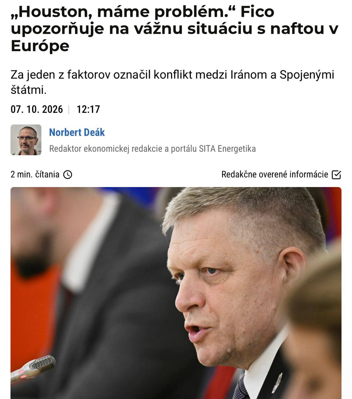 Роберт Фицо предупреждает о дизельном кризисе в Европе