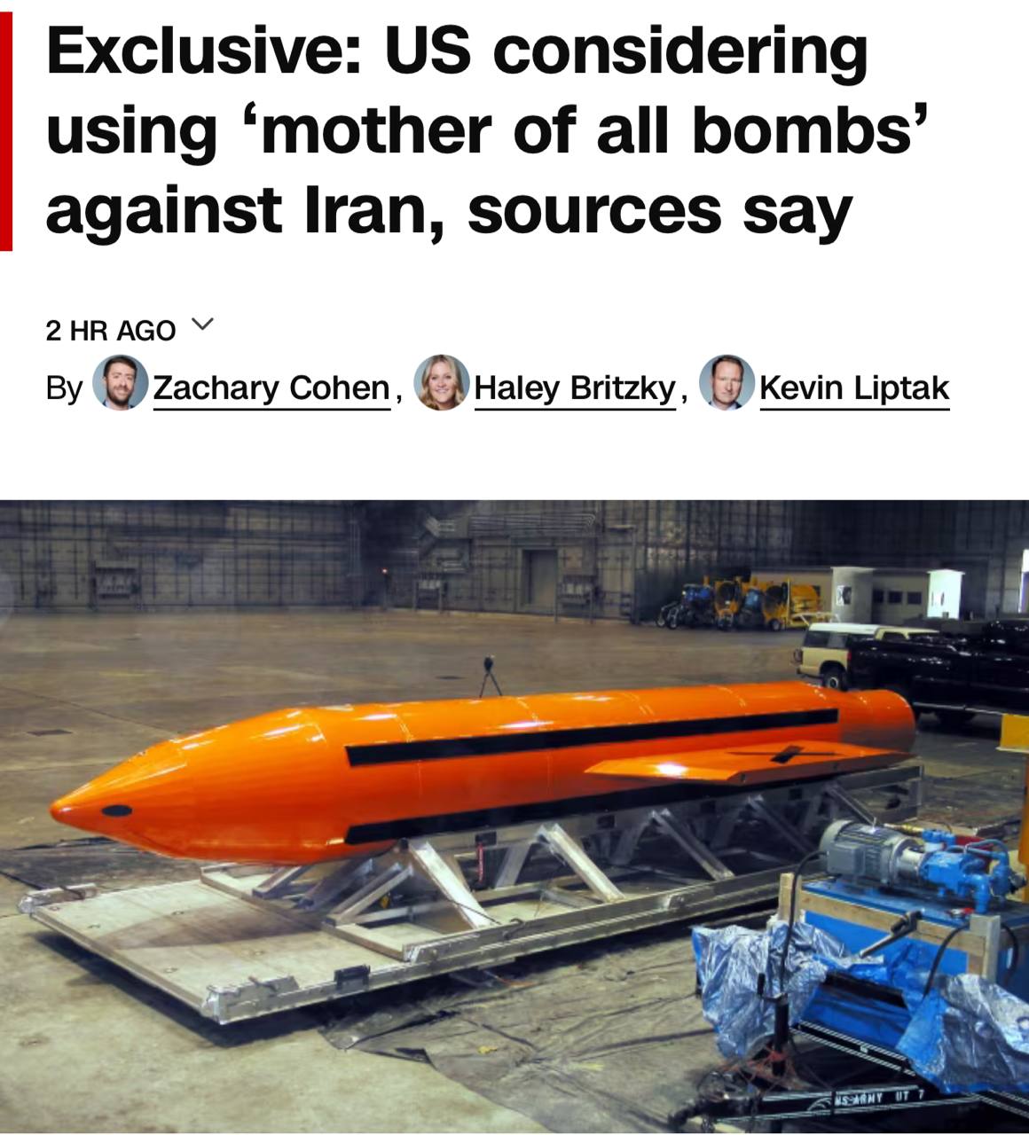 Американская бомба GBU-43/B MOAB в ангаре