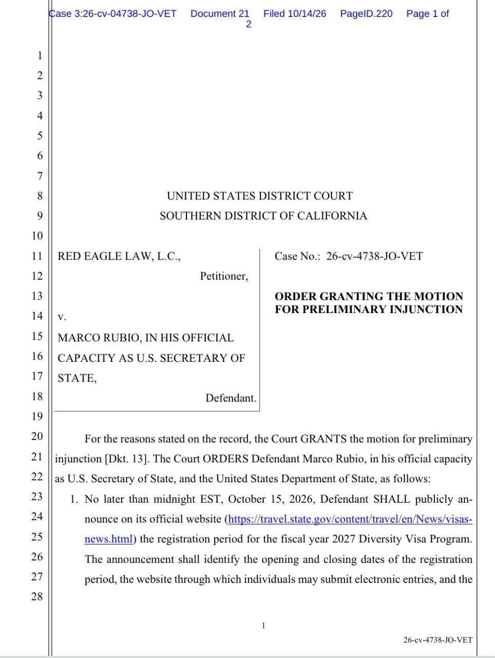 Лотерея грин-карт США DV-2027: суд обязал провести