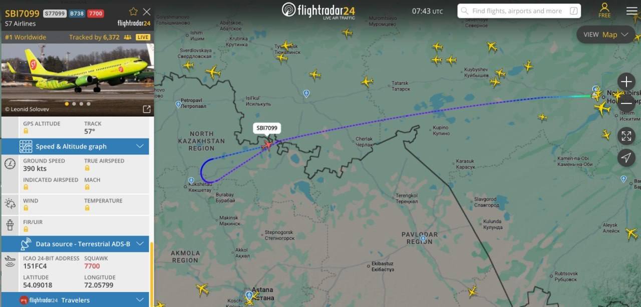 Самолет Boeing 737 авиакомпании S7 в небе