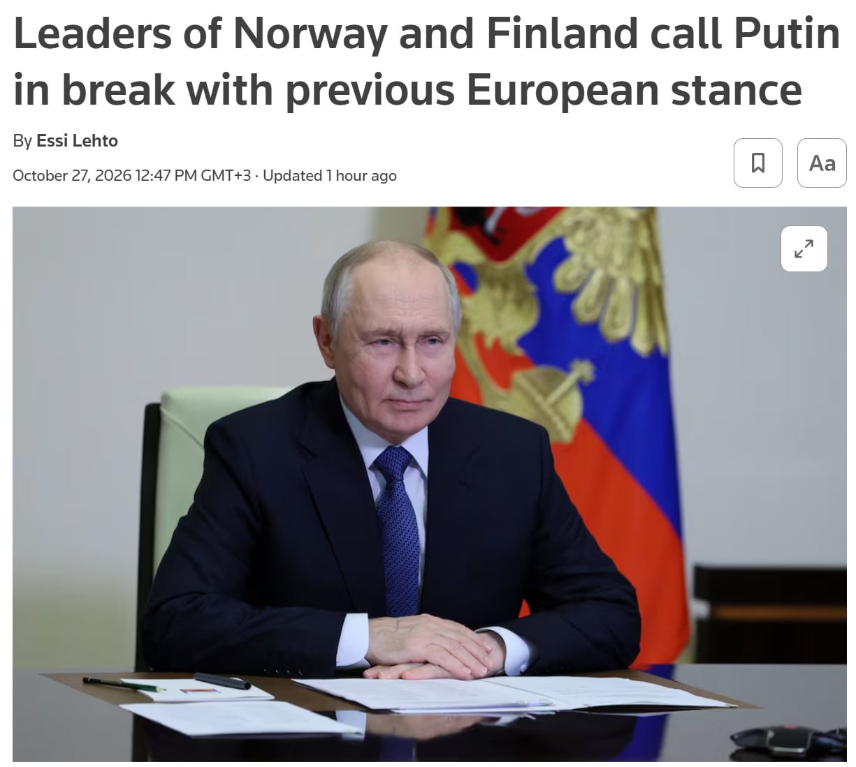 Путин на переговорах с лидерами Финляндии и Норвегии