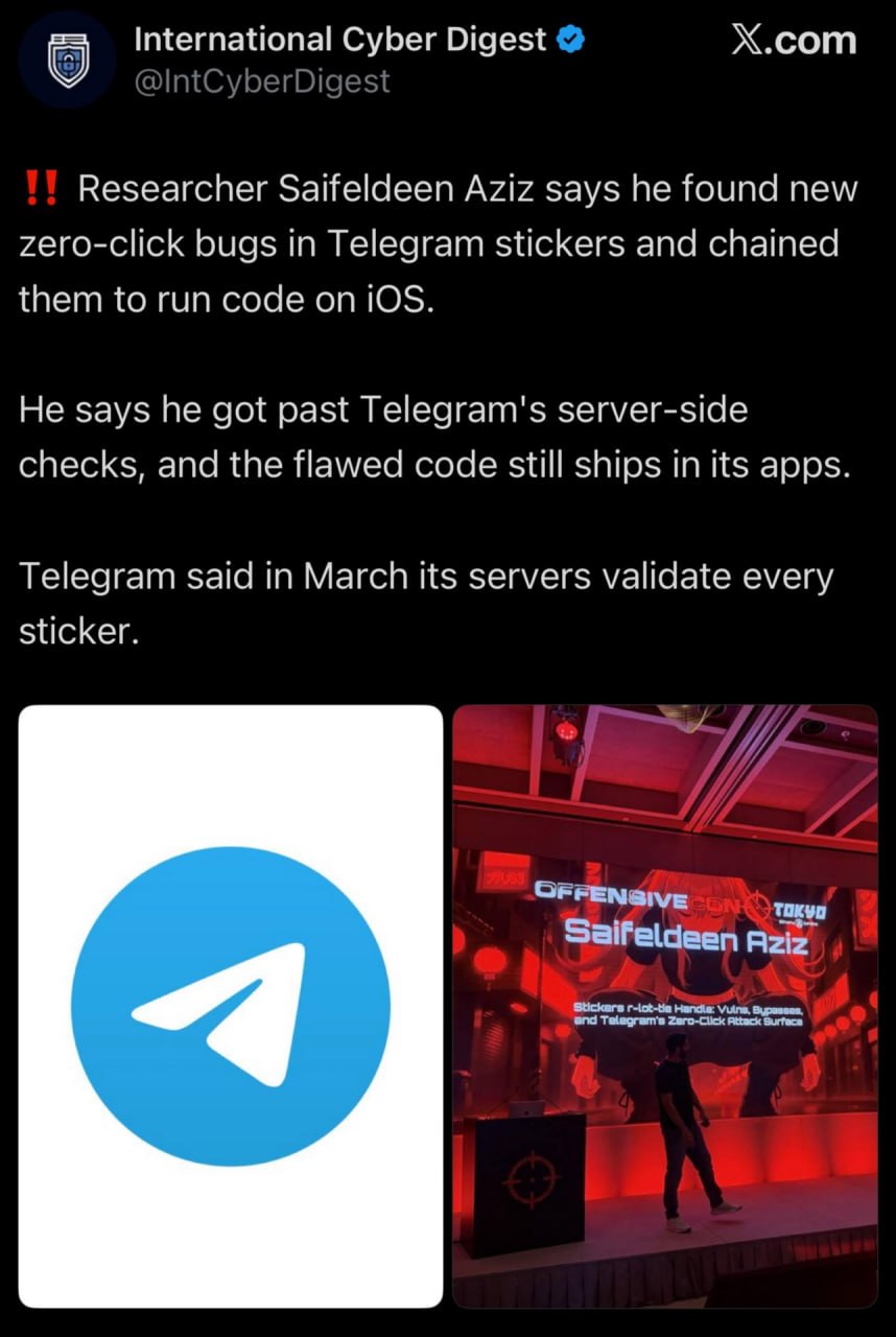 Вредоносный стикер в Telegram активирует скрытый код